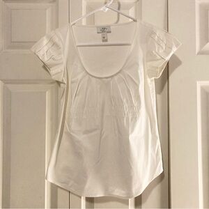 LOFT Petites White Stretch Scoop Neck Blouse XXSP Classic Basic Top